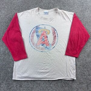 Vintage 80s Los Angeles Angels Shirt Mens XL White Red Raglan Baseball Shirt MLB